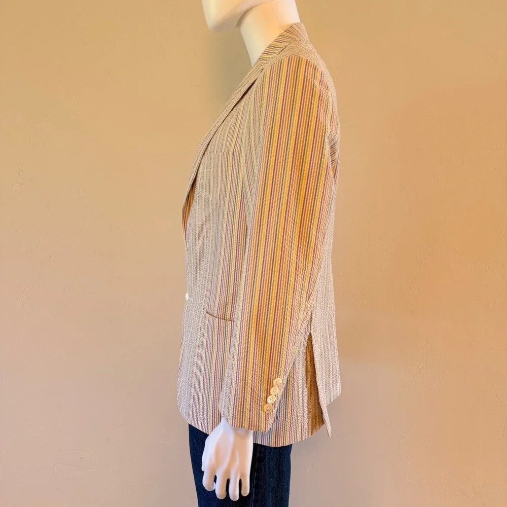 Maus & Hoffman Mens 44R Seersucker Stripe Sport Coat Blazer Multi-Color USA Made